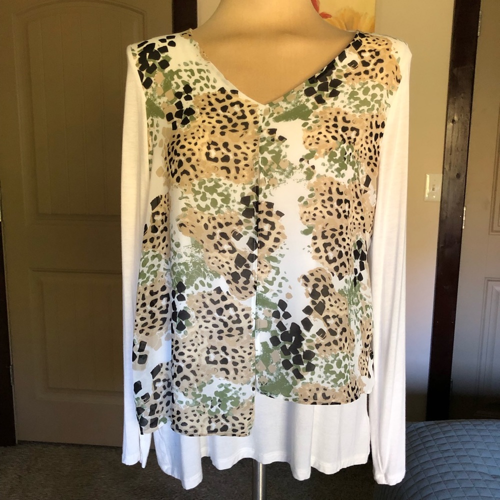 New Directions LS tee with overlay; Size Med